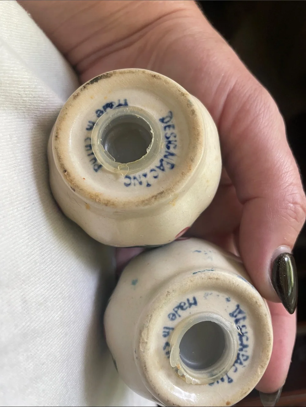 Hand-Painted Floral Ceramic Salt and Pepper Shakers in Blue and Green
